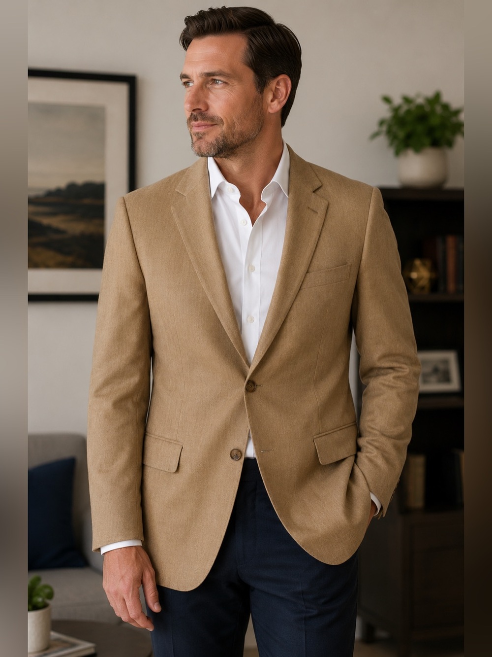 Andrew Fezza Signature Collection Men’s Blazer | Tan 2-Button Sport Coat 44L